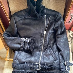 🦅 American Eagle Black Suede Sherpa Moto